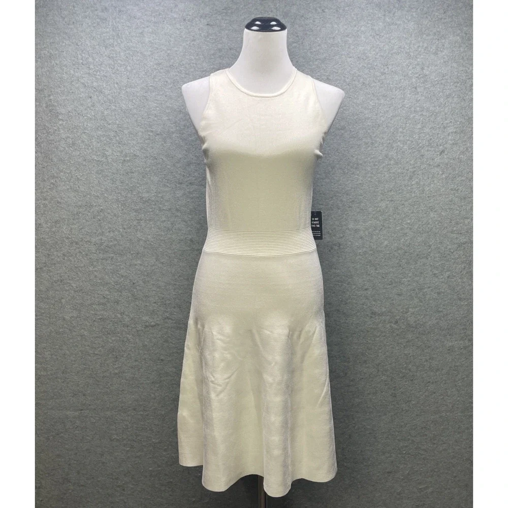 NWT Express Womens M Cream Tank Top Fit/Flare Knit Sweater Dress Midi Versatile